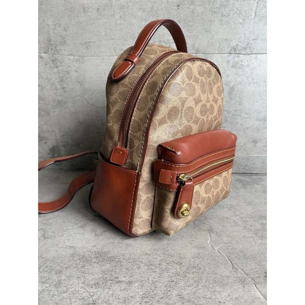 Coach Campus Backpack 23 In Signature Coated Canvas Brown Leather Purse 32715 - Picture 3 of 8